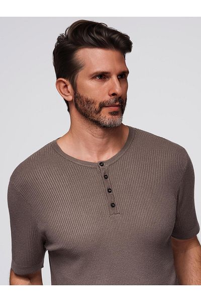 OMBRE Herren Strick-T-Shirt mit Knöpfen am Halsausschnitt - Asche V4 OM-TSCT-0254 L