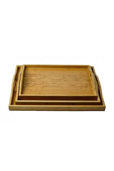 BASURRAH 3-Piece Wooden Bamboo Serving Tray Set