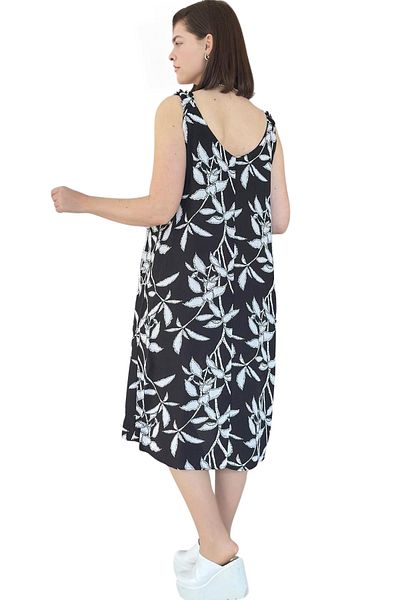 Modasultan U Neck Comfortable Fit Strap Elastic Midi Length Patterned Viscose Picasso Dress