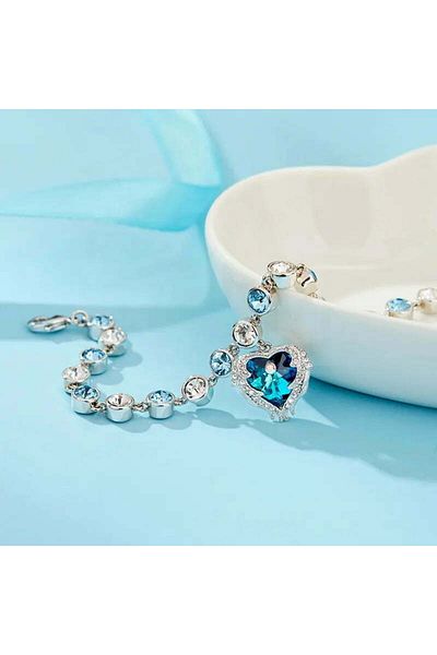 MBrands Angel Bracelet, Heart-shaped Charm with Austrian Crystal, Rhodium Plated