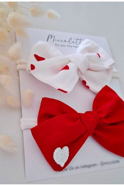 Miccolatte Newborn and Baby 2-Piece Heart Detailed Muslin and Cotton Bandana Set (Suitable for up to 0-1 Years Old)