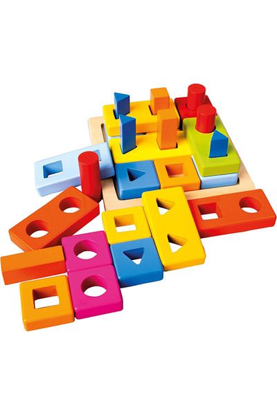 Bino Joc forme pentru sortat, colorate din lemn, 29 piese, Bino Toys
