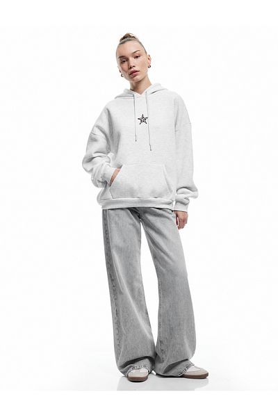 Koton Pocket Detailed Hooded Leopard Detailed Back Printed Oversize Sweatshirt