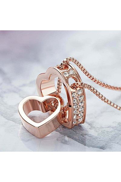 MBrands Rose Gold Plated Heart Shaped Necklace with Crystals