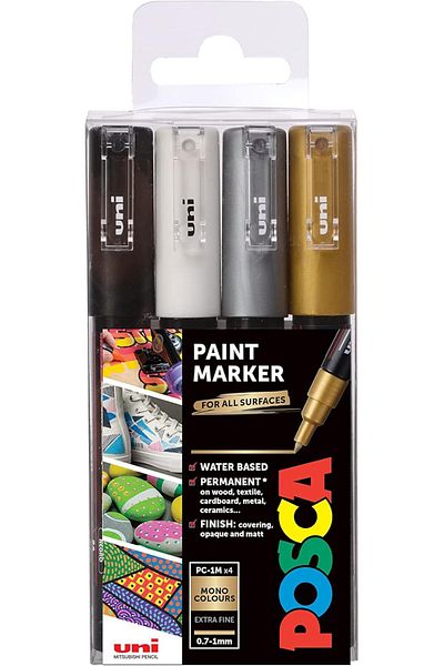 Uni Posca Pc-1M 0.7mm Marker Acrylic Painting Pen Set of 4