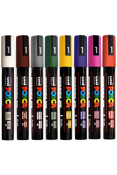 Uni Posca Pc-5M 1.8-2.5mm Marker Acrylic Painting Pen Set of 8 Dark Colors