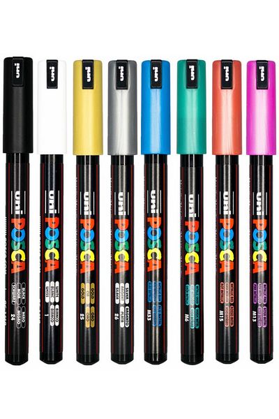 Uni Posca Pc-1Mr Marker Acrylic Painting Pen Set of 8 Metallic Colors