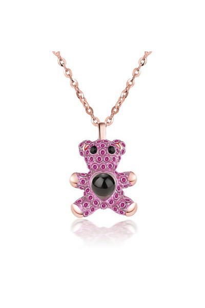 MBrands Teddy Bear Projection Necklace that projects the word "I Love You" in 100 languages Purple