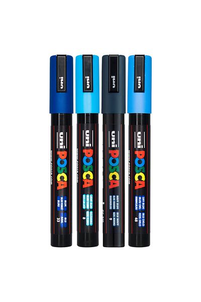 Uni Posca Pc-5M 1.8-2.5mm Marker Acrylic Painting Pen Set of 4 Blue Shades