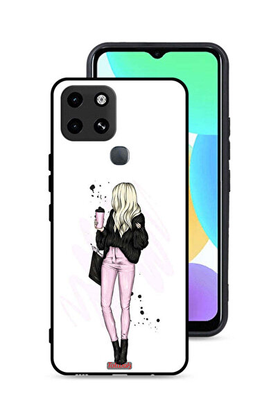 Tolwak غطاء حماية من إنفينيكس سمارت 6 بتصميم فتاة تحمل كوب قهوة