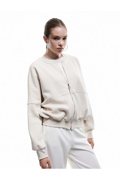 Koton Three Thread Raised Long Sleeve Zipper Bomber Collar Sweatshirt