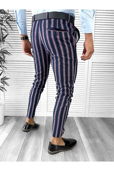 dehaine Men's casual pants, striped, slim fit, Navy blue, B1603