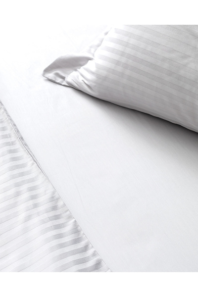 Madame Coco Elicia Double 100% Cotton Striped Satin Duvet Cover Set - Light Gray