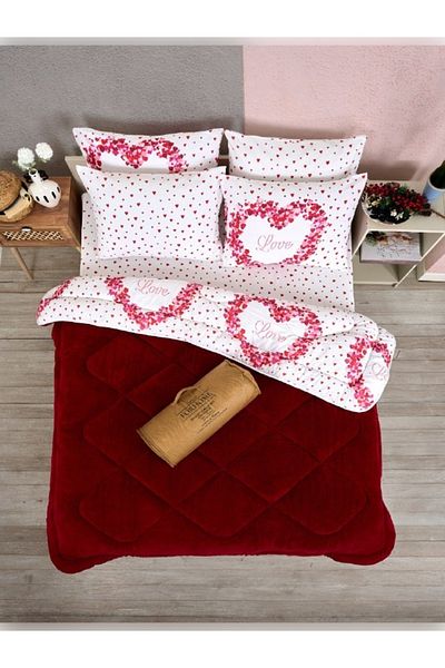 Sudemhome Double Welsoft Sleeping Set Double Sided Wellsoft Fluffy Fleece Quilt and Battal Fitted Sheet