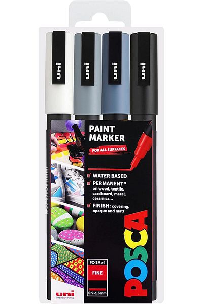 Uni Posca Pc-3M 0.9-1.3mm Marker Acrylic Painting Pen Set of 4 Gray Tones