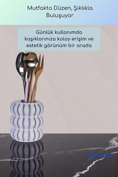 Evene Suport pentru tacâmuri de blat Suport decorativ pentru tacâmuri vertical Cilindru Suport pentru tacâmuri Culoare albă Model 75