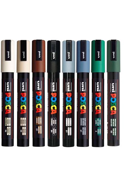 Uni Posca Pc-5M 1.8-2.5mm Marker Acrylic Painting Pen Set of 8 Dark Mask Colors