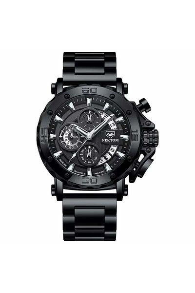MBrands Liluoke men's watch chronograph, calendar, luminous indexes, stainless steel strap Black