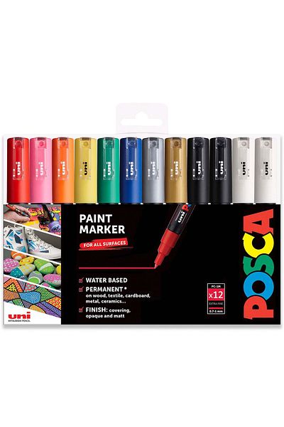 Uni Posca Pc-1M 0.7mm Marker Acrylic Painting Pen Set of 12 Mixed