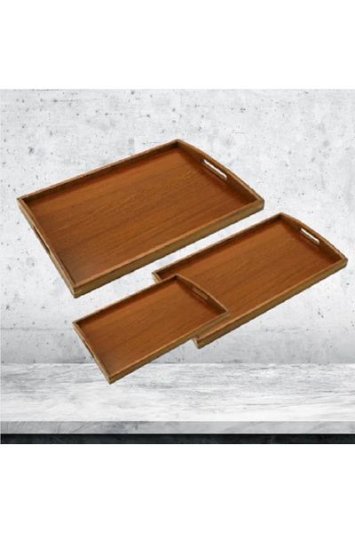 BASURRAH 3-piece wooden serving tray set