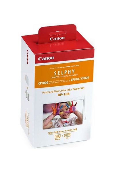 Canon طابعة صور SELPHY صغيرة الحجم بحجم بطاقة بريدية، مجموعة حبر/ورق ملون RP-108 متعدد الألوان