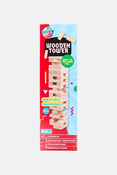 Moxy 54 Piece Wooden Tower Stacking Game, Beige
