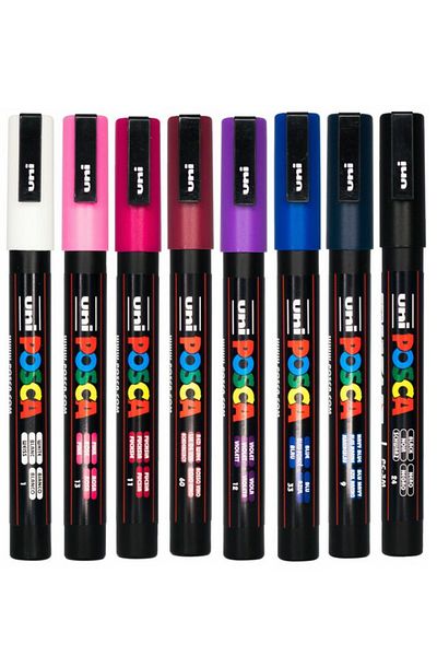 Uni Posca Pc-3M 0.9-1.3mm Marker Acrylic Painting Pen Set of 8 Night Shades