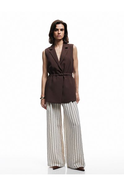 Koton Lined Double Breasted Sleeveless Belted Long Vest