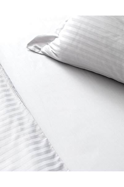 Madame Coco Elicia King Size 100% Cotton Striped Satin Duvet Cover Set - Light Gray