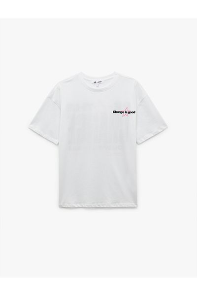 Koton Short Sleeve Crew Neck Back Printed Cotton Oversize T-Shirt