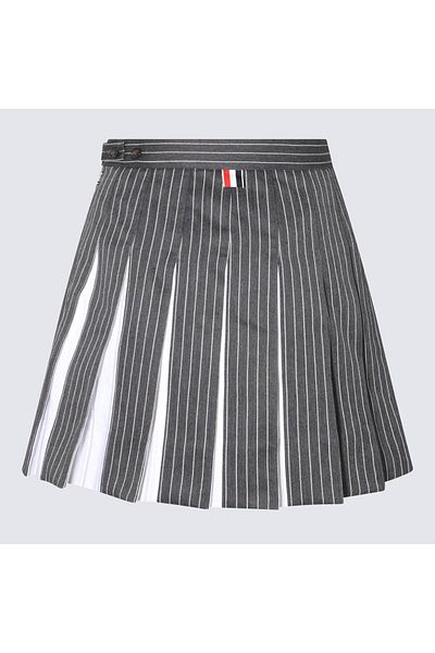 THOM BROWNE Thom Browne Grey And White Cotton-Wool Blend Skirt