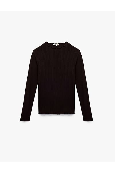 Koton Camisole Viscose Slim Fit Long Sleeve Lightweight Stand Collar T-Shirt