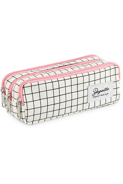 zagatto White and pink girls’ pencil case, spacious, 3 compartments, waterproof, school use, ZG722