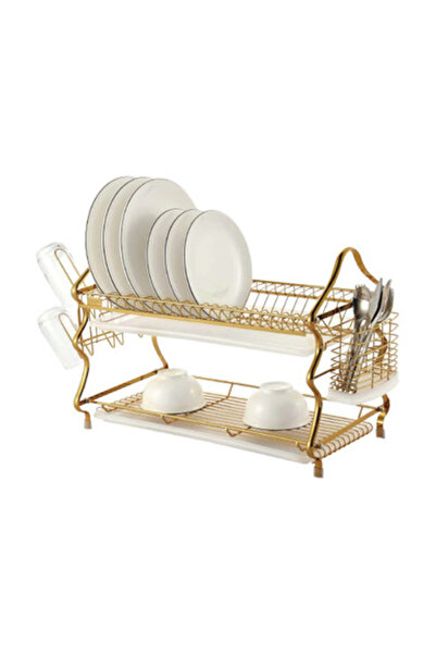 Flugel رف أطباق من الفولاذ المقاوم للصدأ بطبقتين مع حامل للأواني الزجاجية وصي...