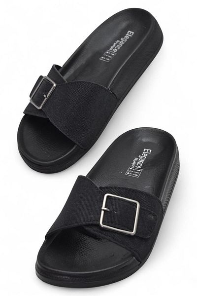 ISPARTALILAR 381 Comfortable Orthopedic Sole Daily Women's Slippers Double Buckle Women's Slippers with Sim Detail