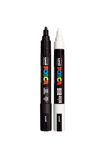 Uni Posca Pc-5M 1.8-2.5mm Marker Acrylic Painting Pen Set of 2 Black and White