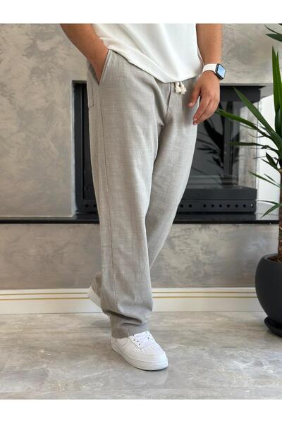 ECARTS Men's Comfortable Fit Linen Trousers Khaki Eca001