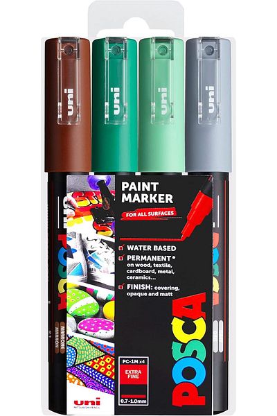 Uni Posca Pc-1M 0.7mm Marker Acrylic Painting Pen Set of 4 Nature Tones