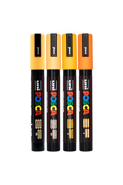 Uni Posca Pc-5M 1.8-2.5mm Marker Acrylic Painting Pen Set of 4 Orange Shades