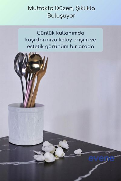 Evene Suport pentru tacâmuri de blat Suport decorativ pentru tacâmuri vertical Cilindru Suport pentru tacâmuri Culoare albă Model 76