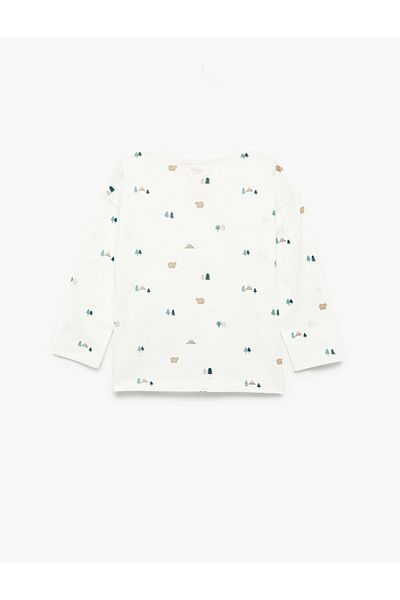 Koton Cotton Long Sleeve Crew Neck Printed T-Shirt