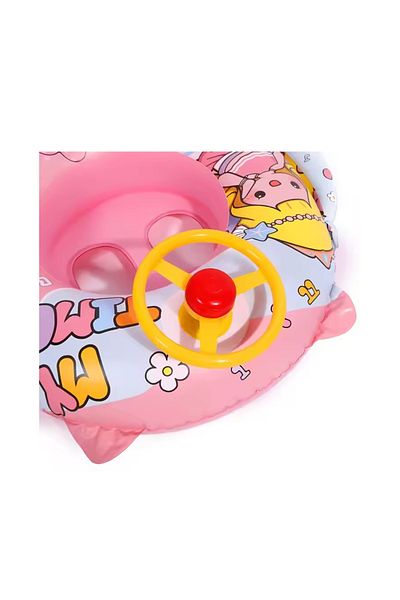 Globalport Retail Baby and child swimming ring with steering wheel and support, boat type, for 3-24 months, pink color