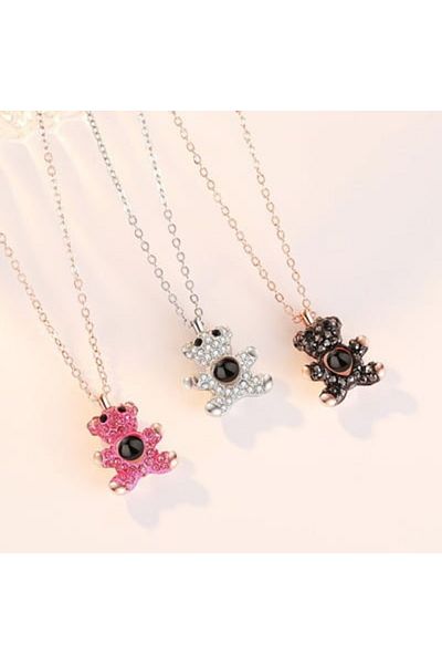 MBrands Teddy Bear Projection Necklace that projects the word "I Love You" in 100 languages Purple