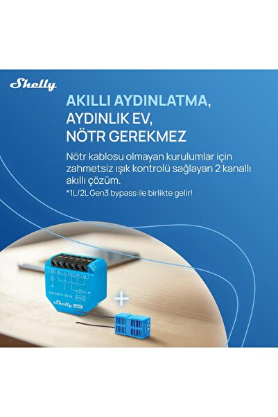 Shelly 2L Gen3 Nötrsüz 2 Kanallı Akıllı Röle