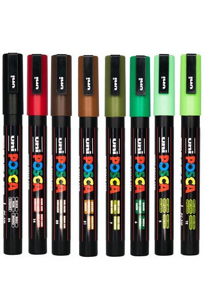 Uni Posca Pc-3M 0.9-1.3mm Marker Acrylic Painting Pen Set of 8 Tree Colors