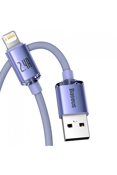 Baseus USB to Lightning Data Cable, 2.4A, 1.2m, Baseus Crystal Shine (CAJY000005) - Purple