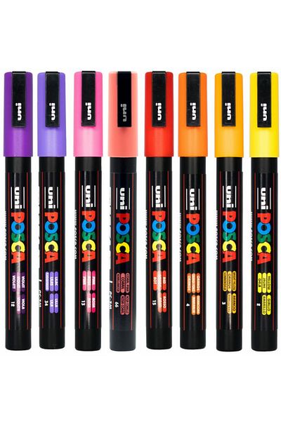 Uni Posca Pc-3M 0.9-1.3mm Marker Acrylic Painting Pen Set of 8 Mixed Fire Tones