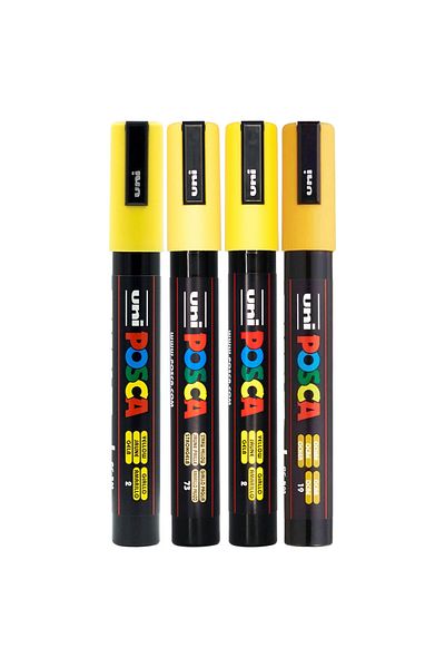 Uni Posca Pc-5M 1.8-2.5mm Marker Acrylic Painting Pen Set of 4 Yellow Shades