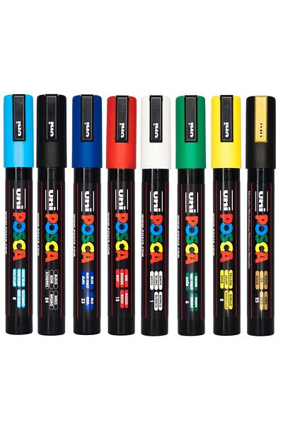 Uni Posca Pc-5M 1.8-2.5mm Marker Acrylic Painting Pen Set of 8 Bright Colors