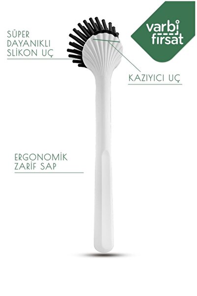 Varbifırsat Silikon Uçlu - Süper Dayanıklı Bulaşık - Lavabo Fırçası - Beyaz